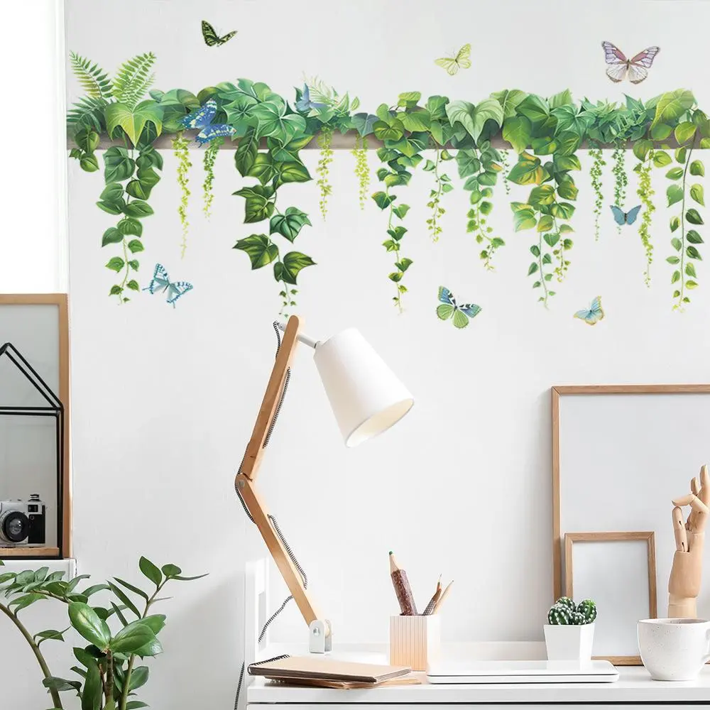 Hanging Plant & Butterfly Pattern Wall Sticker, 1 Count Self-adhesive Wall Decal, Decorative Wall Art for Home Living Room Bedroom
