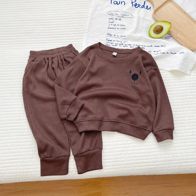 Bộ dài tay thêu mặt chú chó ngộ nghĩnh cho bé, Bộ Thu đông chất tổ ong cho bé trai_ bé gái Từ 8-23kg 4