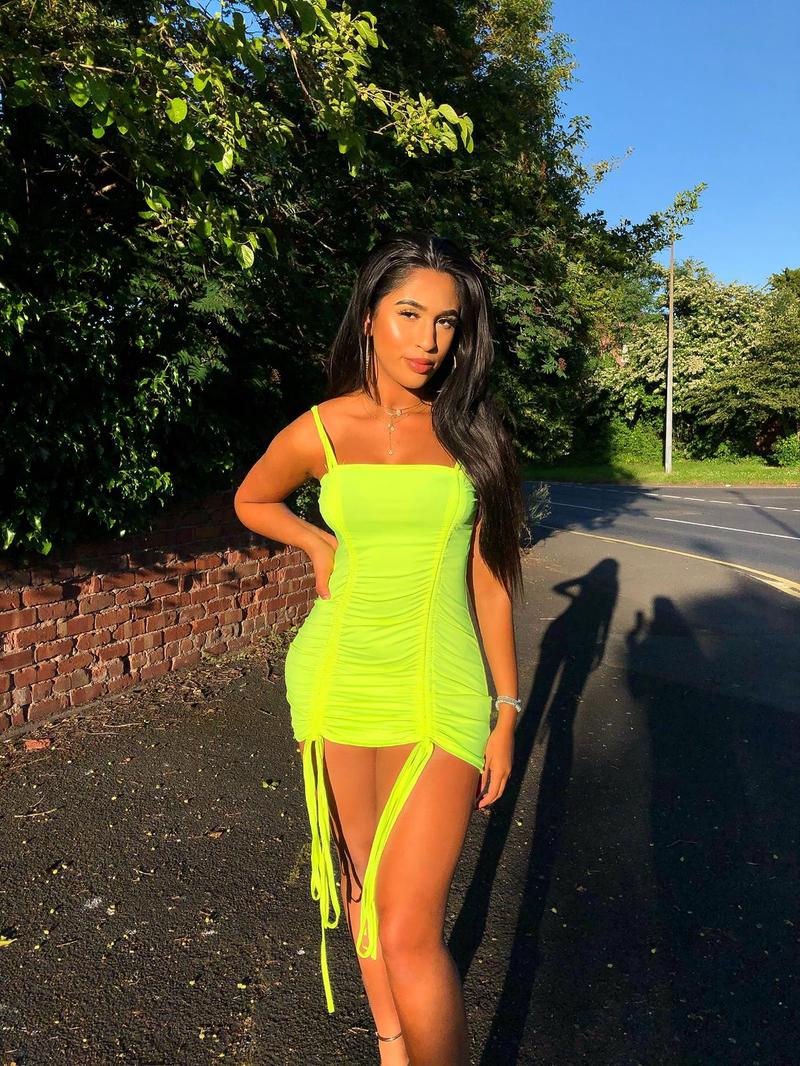Product Introduction of La-famous Neon Green Spaghetti Strap Dress 1