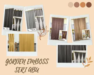 Gorden Hordeng Korden Kain Katun Pintu Jendela Minimalis 12 Ring Polos Embos Abu dan Coklat Gold Tali Elegant Curtain