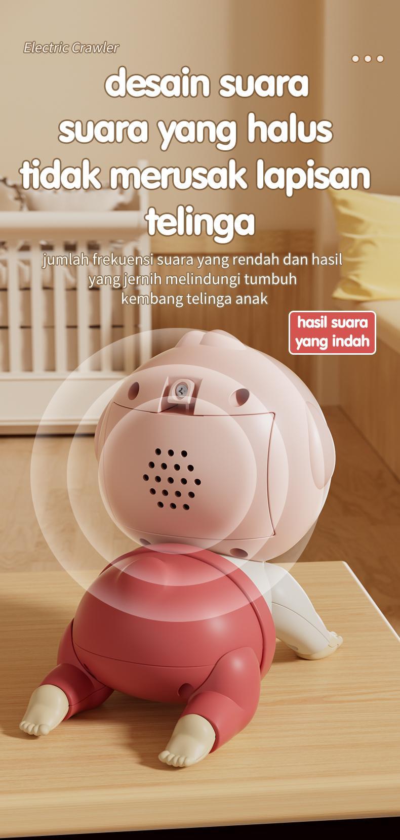 Habibi Boneka Merangkak Elektrik Bayi 0-12 Bulan - Mainan Edukasi Pelatih Gerak & Angkat Kepala Interaktif Toys Perempuan Dolls bayi  mainan