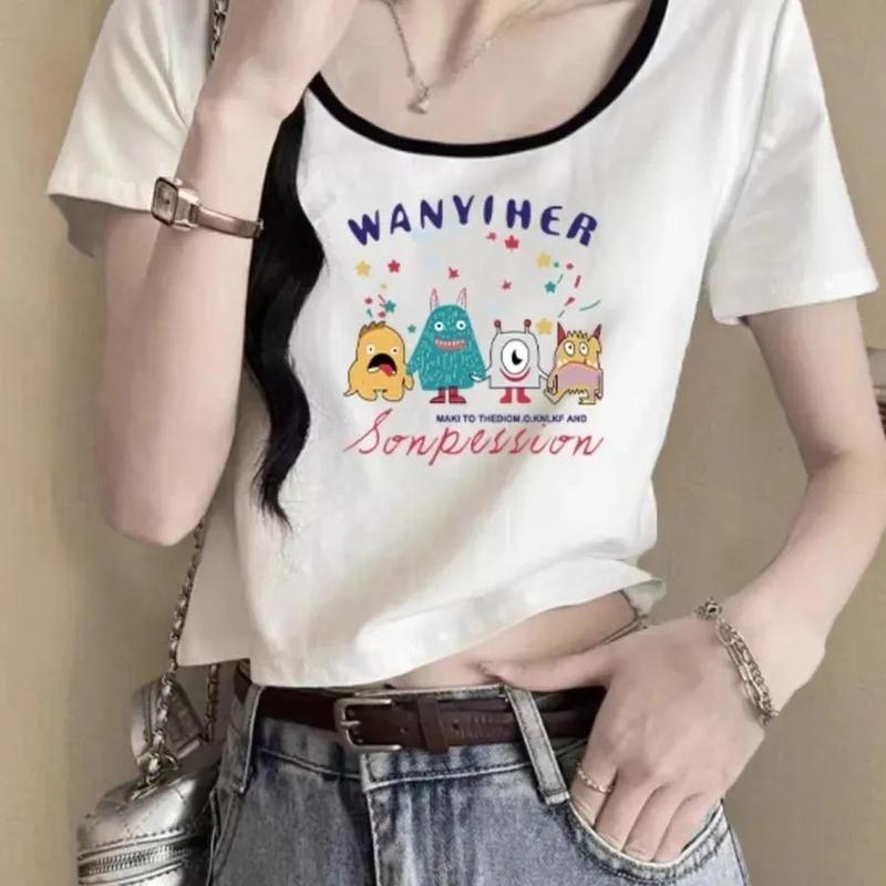 [1819-Person Collection] New Contrast Color Thread Short Sleeve ...