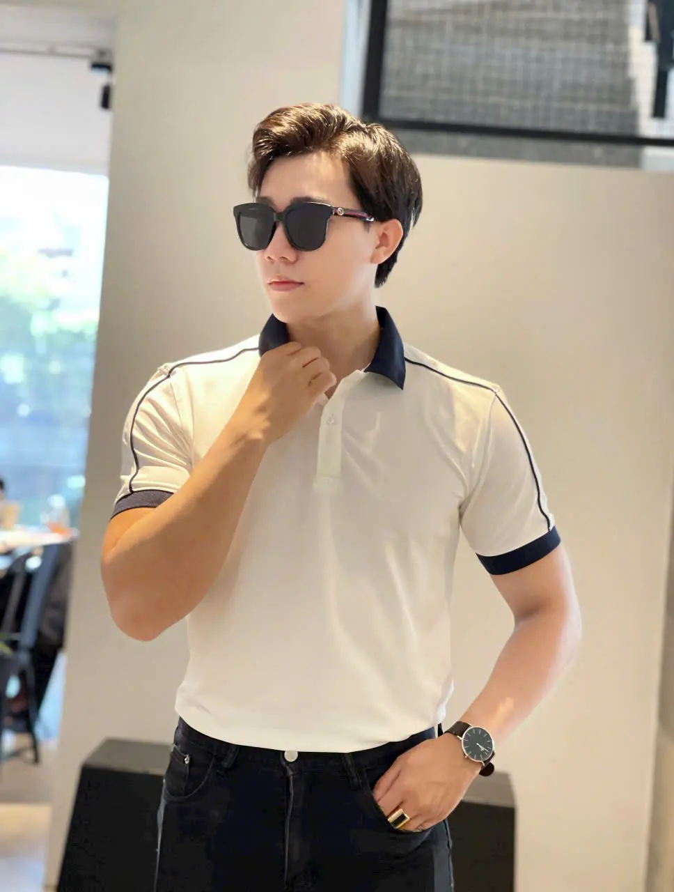 Áo Polo Nam ngắn tay cổ bẻ trắng trẻ trung lịch lãm