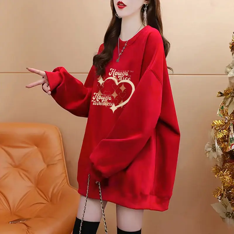 Áo Len, Màu Đỏ Rượu Vang, Dành Cho Nữ, Mùa Thu Và Mùa Đông, Hàng Mới Về Năm Mới, Áo Choàng Chiến Đấu, Dáng Rộng Vừa Vặn, Dễ Phối Đồ, Thiết Kế Độc Đáo Lót Lông Cừu, Dày Dặn, Áo Phong Cách Phương Tây, Có Mũ Trùm Đầu, Có Thể Mặc Ngoài Trời Top Women Hoodie 2