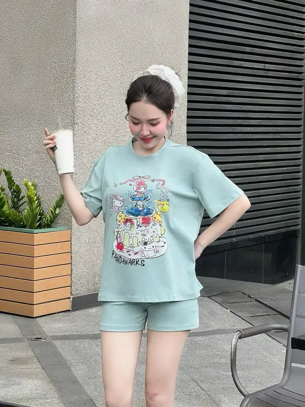 Set Đồ Nữ, Đồ bộ Đùi Vải Thun Cotton Co Giãn In Hình Dễ Thương Form 40-60kg - Đồ Bộ Lụa Mơ LM90 Top Thun Women 7