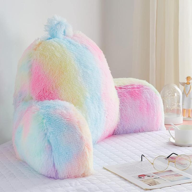 TikTok Shop Fluffy Fur Reading Pillow for Adults Kids Unisize Stylish College Essentials for Girl Fuzzy Back Pillow for Sitting in Bed Adorable Gift for Teens Bed Rest Sit Up Arm