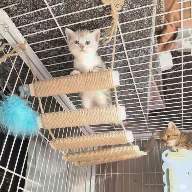 Product Introduction of Multifunction Sisal Sisal Rope Cat Ladder Wood Wear Resistant Cat Step Scratcher Post Wall Mounted Cat Scratcher Shelf Cats Cage 8
