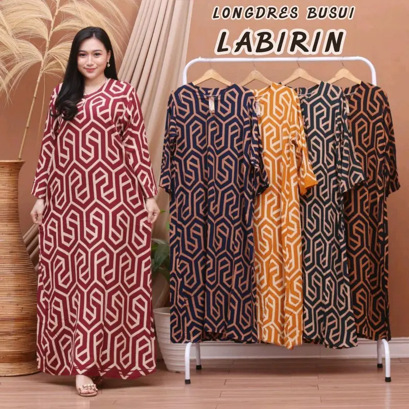 Daster Longdress Lengan Panjang Batik Rayon Santung Bumil Busui Kancing Depan Motif Pekalongan 2