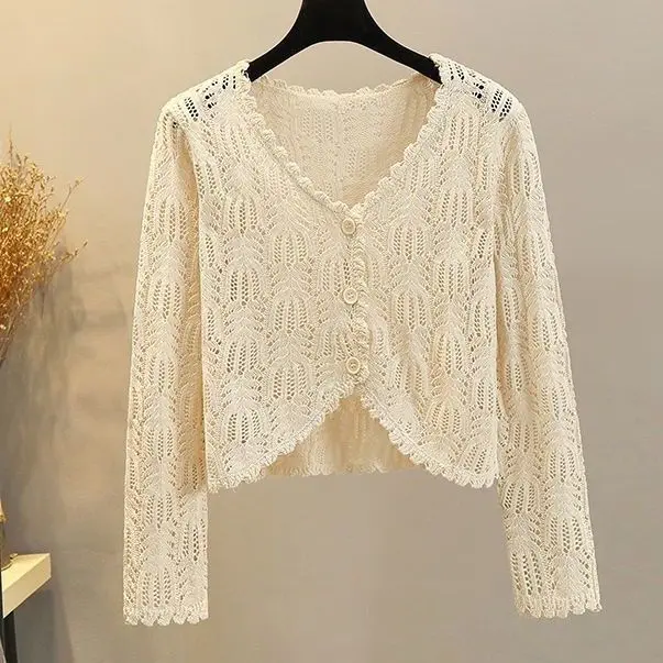 áo cardigan,áo lưới nữ form rộng,áo sweater,áo cardigan,áo sweater sw,áo lưới nữ sang chảnh,knitted blouse,Áo Choàng Dệt Kim Mỏng, OOTD-Thoáng Mát Mùa Hè, Áo Khoác Chống Nắng Ngắn Tay Cho Nữ, Phong Cách Phương Tây Mới, Áo Cardigan Khoét Lỗ Đan, Quần Áo Nữ 6