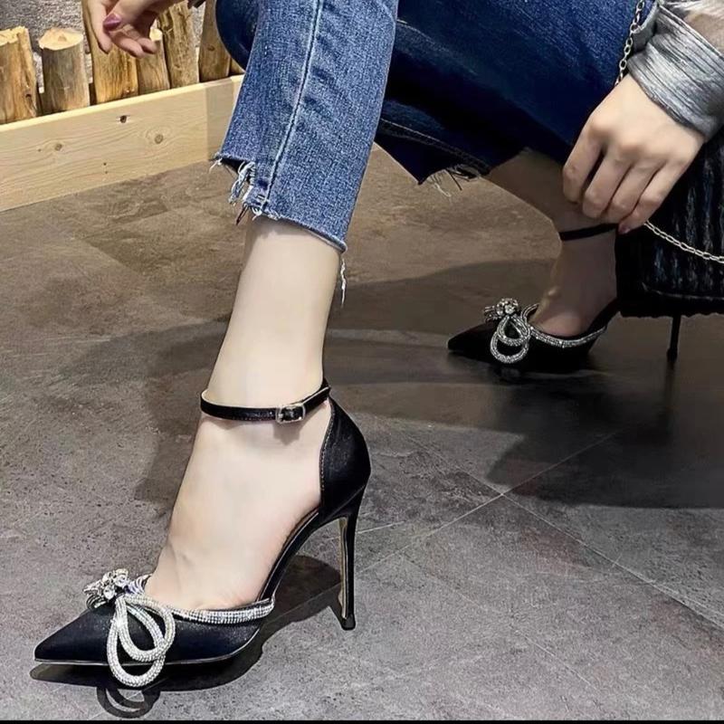  Giày cao gót sục min nơ tiểu thư mũi nhọn gót cao 9cm dành cho nàng đi tiệc đi chơi đây ạ Gót rất cao  trên 8 cm  Shoes Nữ Nhung Len Đế Cao 