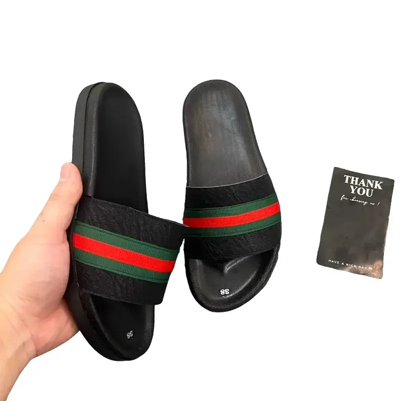 Dép quai ngang 1 bản da sít nhăn kết hợp vải dù full quai - Shoes đế 2 lớp cao su non êm chân