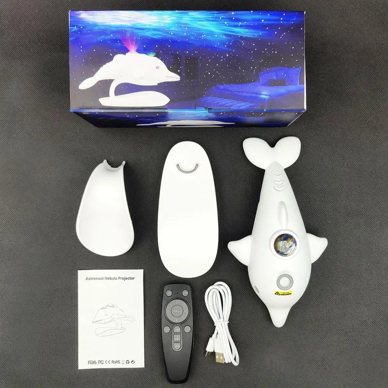 Dolphin Design Starry Sky Atmosphere Light, USB Powered Cute Dolphin Night Light, Decorative Ambient Light with Remote Control for Bedroom, Indoor Lighting 4