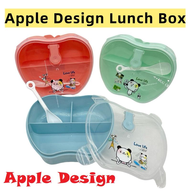 Product Introduction of Cute Apple and Box Design Lunch Box Divide 3 Dalawa Ulam Isang Kanin for Kids School Outdoor Tableware 6