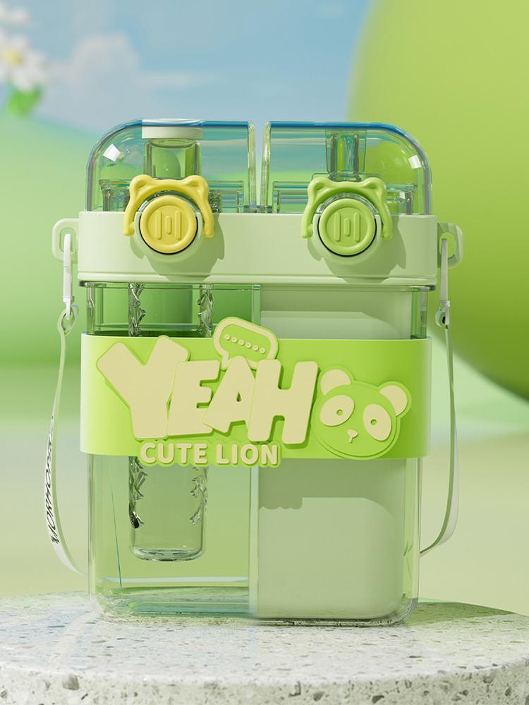 Product Introduction of 2025 Summer New Children's Water Bottle Student Double Drinking Straw Bottle Cute Cartoon Water Bottle Outdoor Portable Cup 23