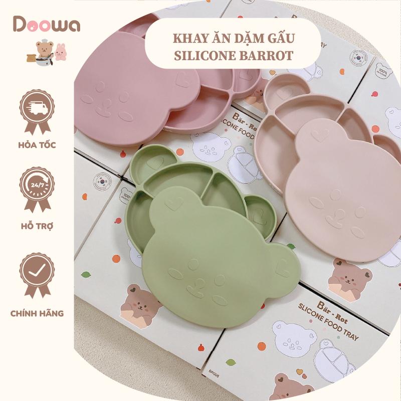 Khay Ăn Dặm Cho Bé Silicon KÈM NẮP Bar rot Chất Liệu An Toàn, Thiết Kế Hình Gấu Cực Kì Đáng Yêu Kem