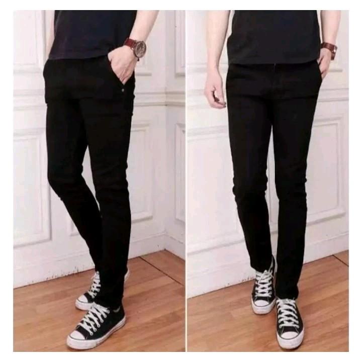 celana panjang pensil melar Pria Jeans Hitam Formal 0