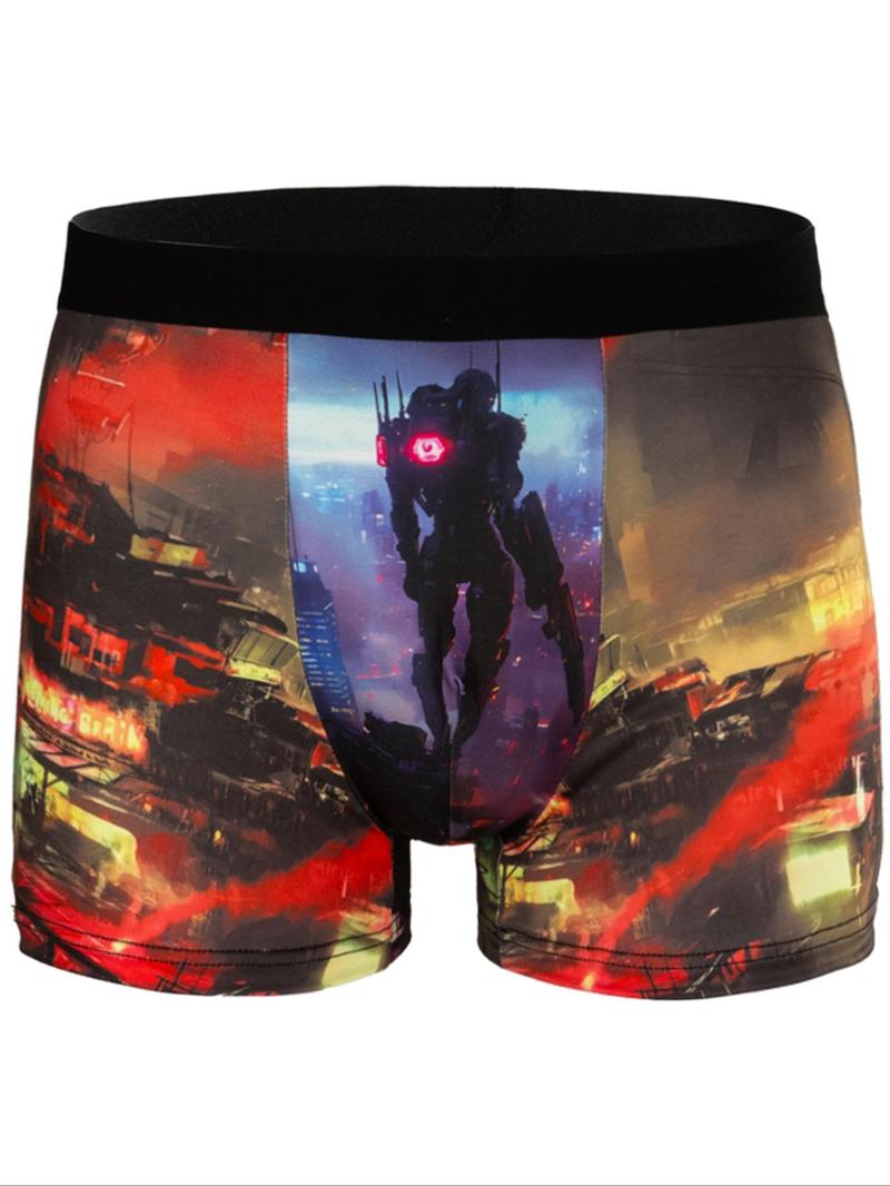 Product Introduction of Random Men's All Over Print Boxer Brief, Casual Comfy Breathable Underwear for Daily Wear, Men's Underwear for All Seasons, Undergarments 5