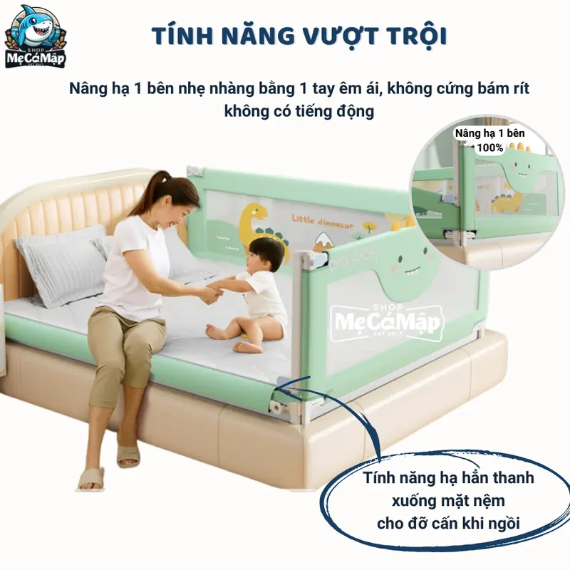 [Giadinhtuanmai x SMCM] Thanh Chắn Giường Thiết Kế Chốt Nâng Cấp Bấm Hạ Dễ Dàng, Thanh Chắn Giường Pakey LC1 Bản New Cao 105cm Ống Thép Dày 1