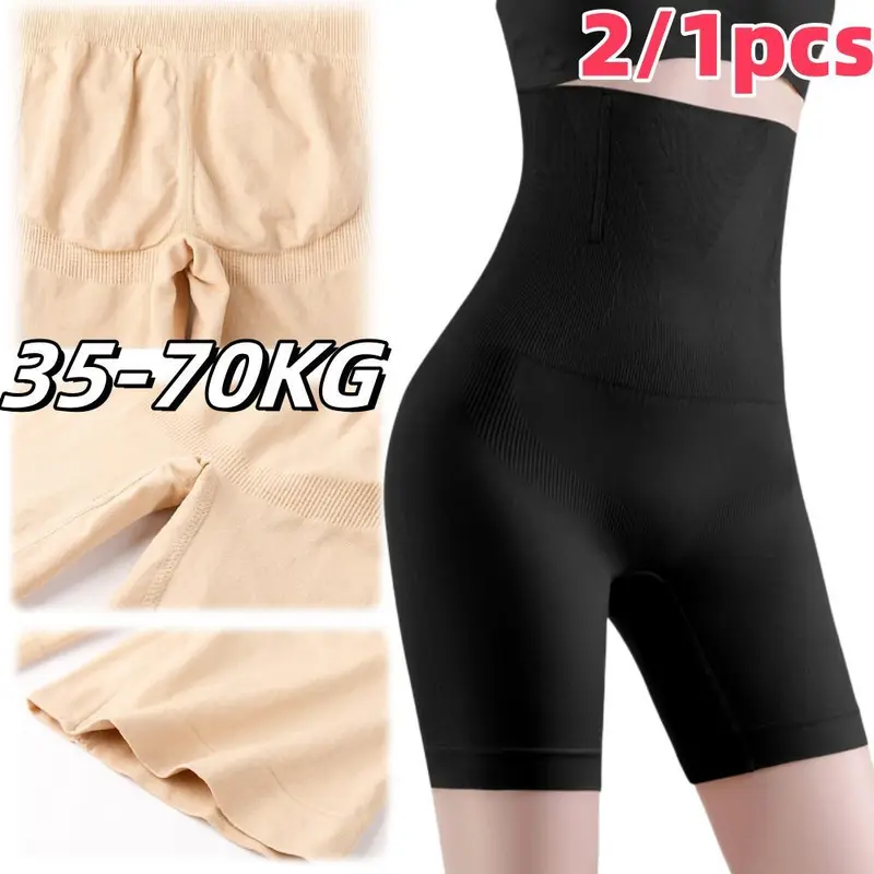 Quần Tập Luyện Cạp Cao Cho Nữ, Đồ Định Hình Legging, Màu Trơn Áo Liền Quần Co Giãn, Áo Nịt Ngực, Liền Mạch, Thích Hợp Cho Phụ Nữ 35-70KG, Quần Lót Bụng Sau Sinh, Có Sẵn Trong 2 / 1 Cái Màu Đen 0