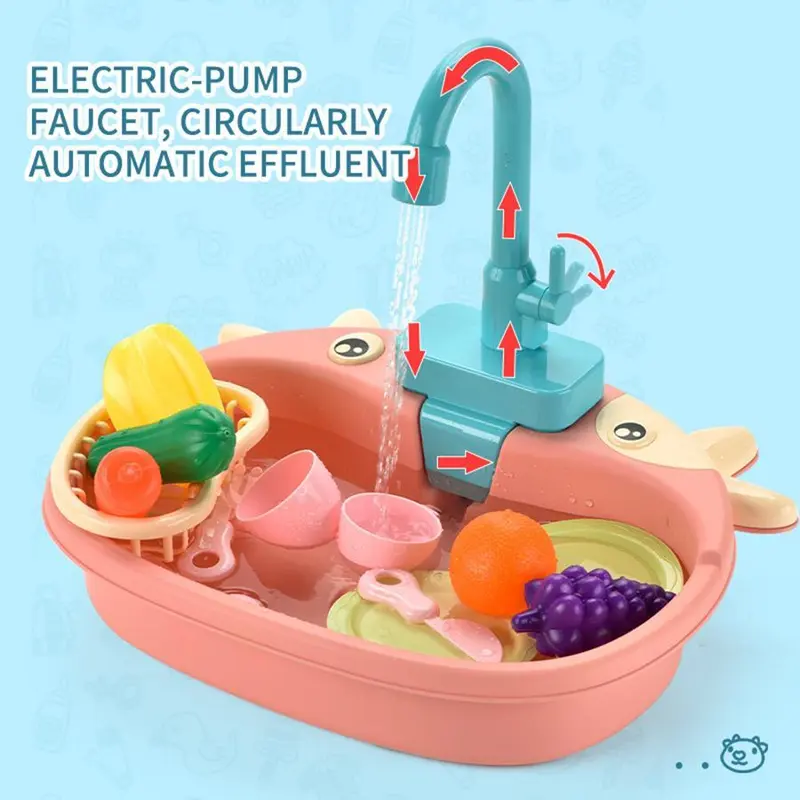 Simulated Electric Kitchen Sink Toy, 1 Set Kids Mini Kitchen Sink Toy with Accessories, Pretend Play Toy Excluding 2 AA Batteries, Birthday Gift for Boys & Girls 6