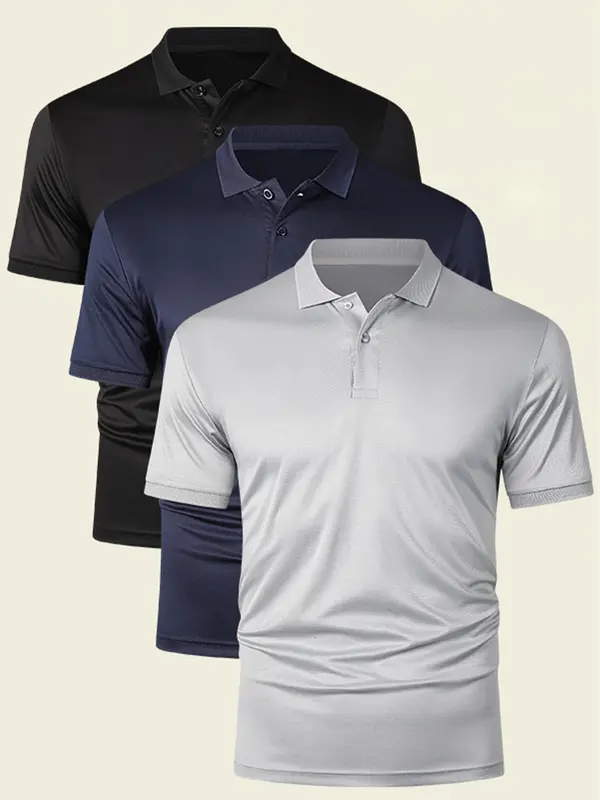 Men's Solid Short Sleeve Polo Shirt, Casual Breathable Half Button Collared Top for Summer, Fashion Men's Clothes for Daily Wear 2