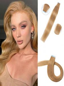 20Pcs #27 Straight Tape In 100% Human Hair Extension For Salon Silky Seamless Invisible Caramel Blonde For Thin Hair Woman Natural Look Top Quality