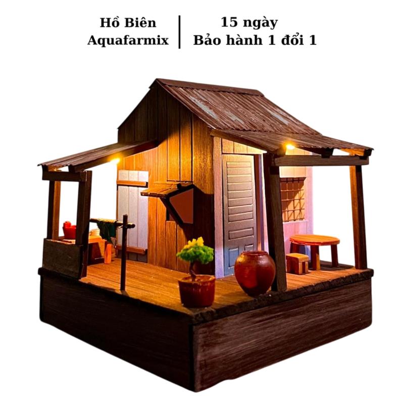 Nhà Mô Hình nổi trên mặt nước có đèn chạy bằng Pin dùng để trang trí hồ thủy sinh hồ cá cảnh suối mini tiểu cảnh hồ cá