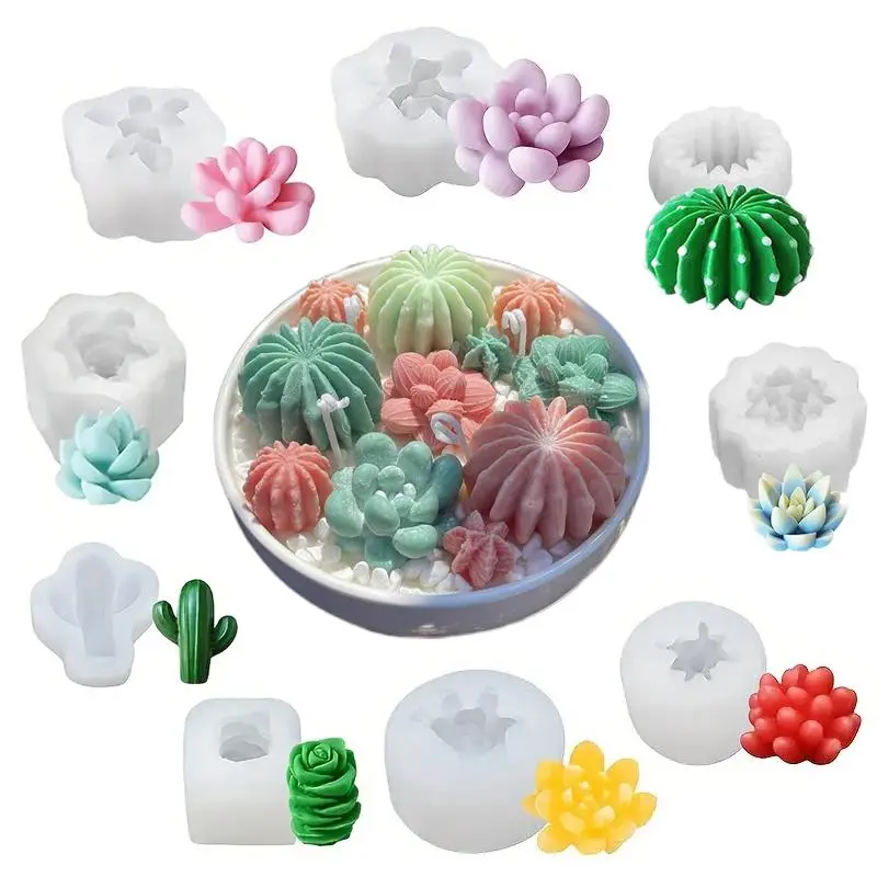 Succulent Plant Shaped Silicone Mold (9 Counts/set), DIY Soap Making Mold Kit, Candle Making Molds, DIY Soap Making Tool for Home Use