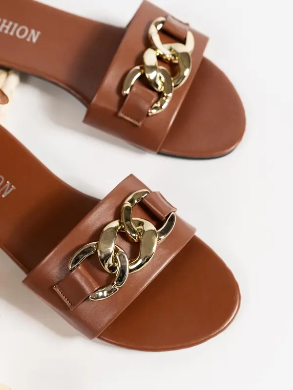 Women's Fashionable Chain Decorated Slide Sandals, Casual Comfortable Flat Sandals for Summer, Lightweight Breathable Slippers for Daily Wear, Walking Shoes, Classy Sandals 3