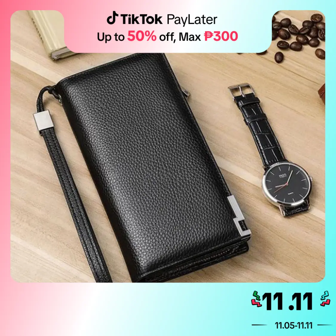 BAELLERRY W307-(COD) 2024 Playboy Men's Clutch Credit Card Case PU Leather Long Wallet
