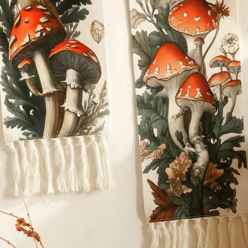 Mushroom & Flower Pattern Wall Hanging, Wall Decor for Home Living Room Bedroom, Wall Decor for Home Decor, Room Decor, Home Decor, Hangable 4