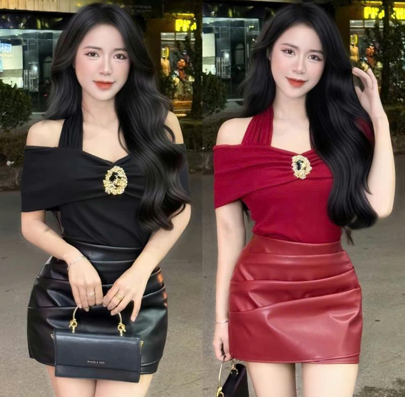 Áo trễ vai cổ yếm chất thun mềm mại dày dặn co giãn kèm tag dành cho nữ by Charmie M 4237