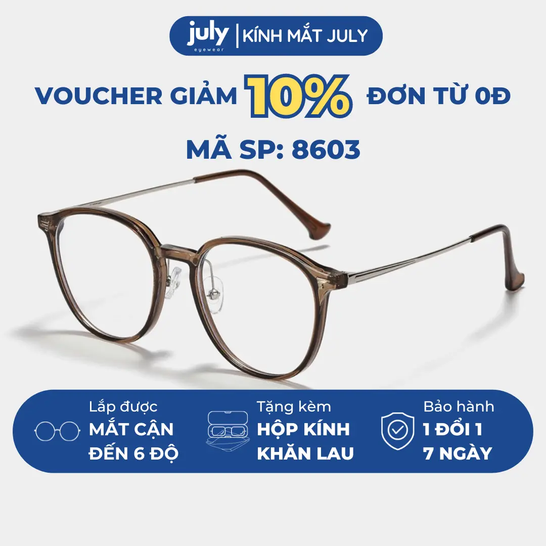 Gọng kính cận nữ Kính Mắt dáng oval thiên vuông khung nhựa phối kim loại nhẹ, phong cách Hàn Quốc 8603 dễ đeo Mắt Kính Tròng Kính kính oval trắng Tết gọng  oval