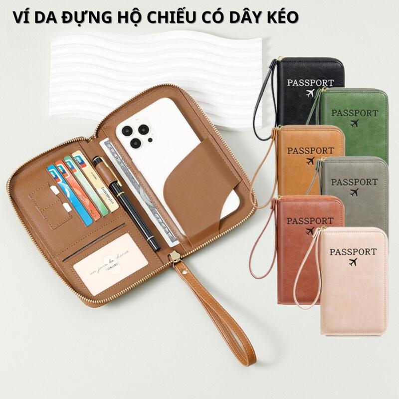Ví da đựng hộ chiếu, passport, điện thoại, thẻ ATM du lịch có dây kéo cao cấp