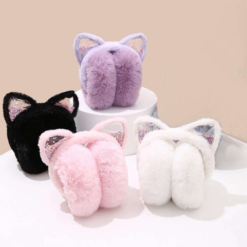 Product Introduction of Cute Cat Ears Sequins Foldable Earmuffs Winter Warm Children Adult Ear Protection Ear Bags 2