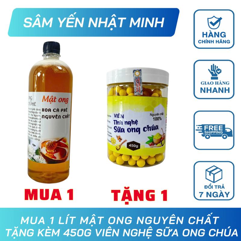 [Mua 1 Tặng 1] Mua 1 Lít Mật Ong Nguyên Chất Tặng Kèm 450g Viên Tinh Nghệ Sữa Ong Chúa Nguyên Chất 100% - Sâm Yến Nhật Minh