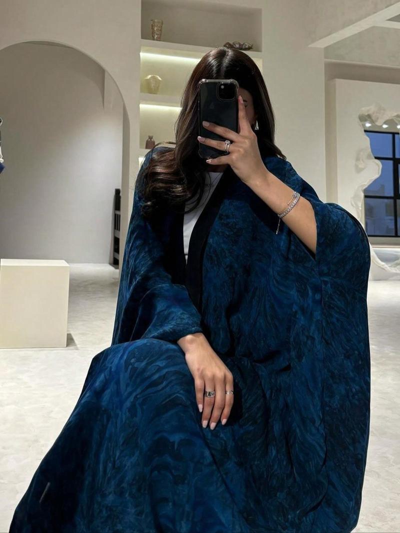 Product Introduction of Women's Tie Dye Print Open Front Abaya, Elegant Casual Long Sleeve Abaya for Daily Wear, Ladies Clothes for All Seasons 4