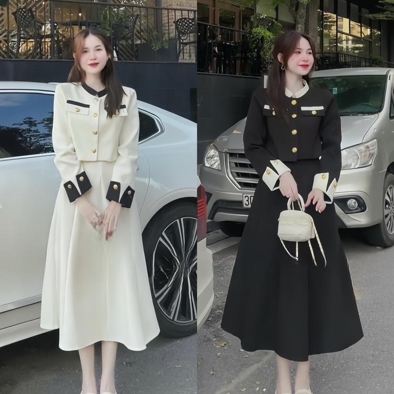 Set đồ nữ áo croptop phối viền đính nút kèm chân váy xòe xinh xắn dành cho các nàng. Women