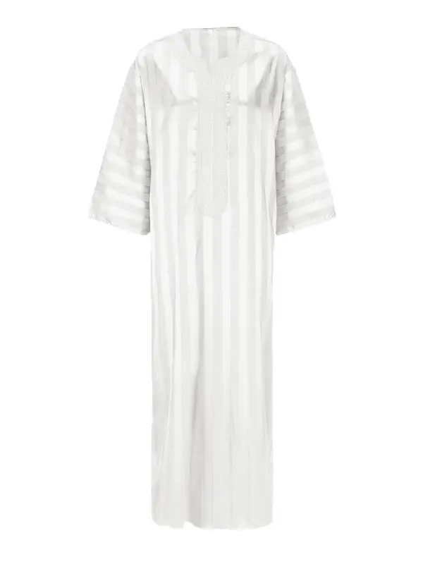 Men's Striped Embroidery Long Sleeve Robes, Loose Casual Comfy Three Quarter Length Sleeve Robe for Daily Wear, Muslim Clothing for Spring & Fall 5