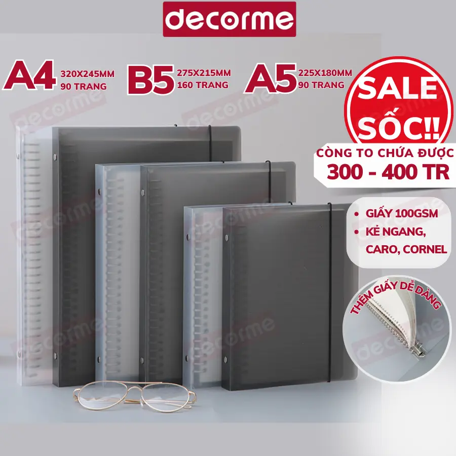 Bìa sổ còng A4 A5 B5 4 6 9 20 26 30 còng làm sổ trang trí DECORME