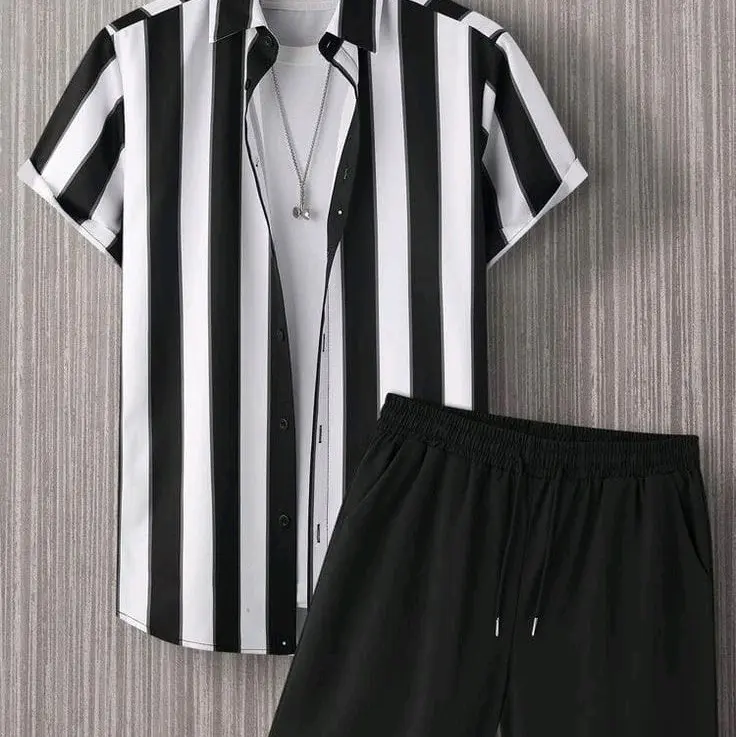 1 set pakaian motif garis-garis Katun 0