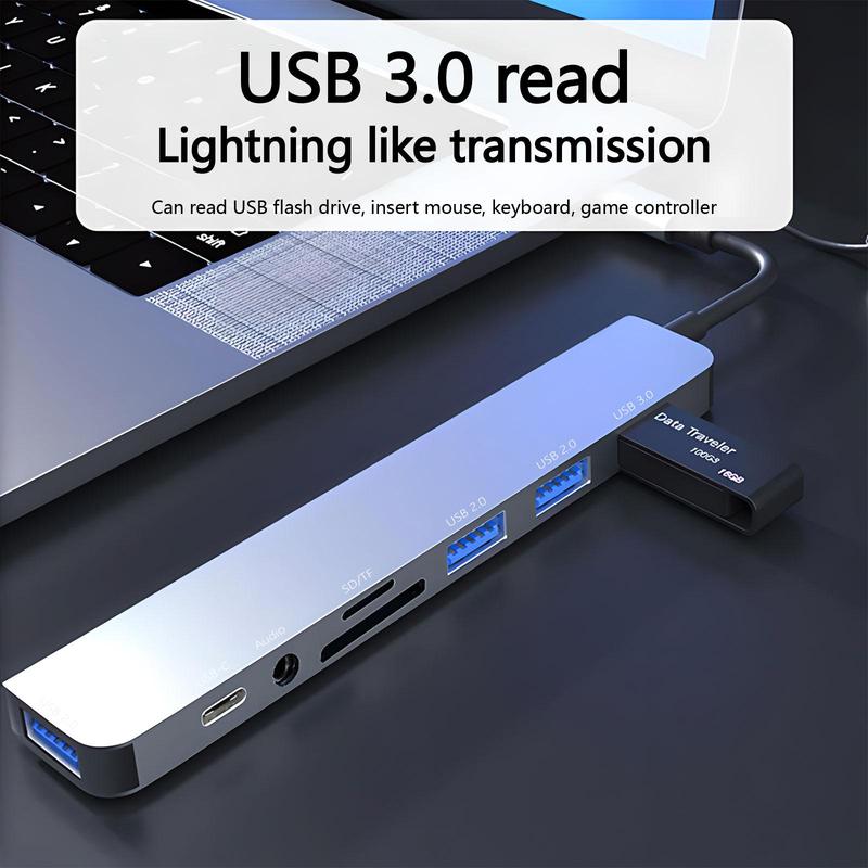 Portable 8 Ports USB Hub, Universal USB 3.0/2.0/Micro SD/TF Card Reader, Multifunction Adapter for Laptop, MacBook Pro, iPad And Other USB-C Devices 2