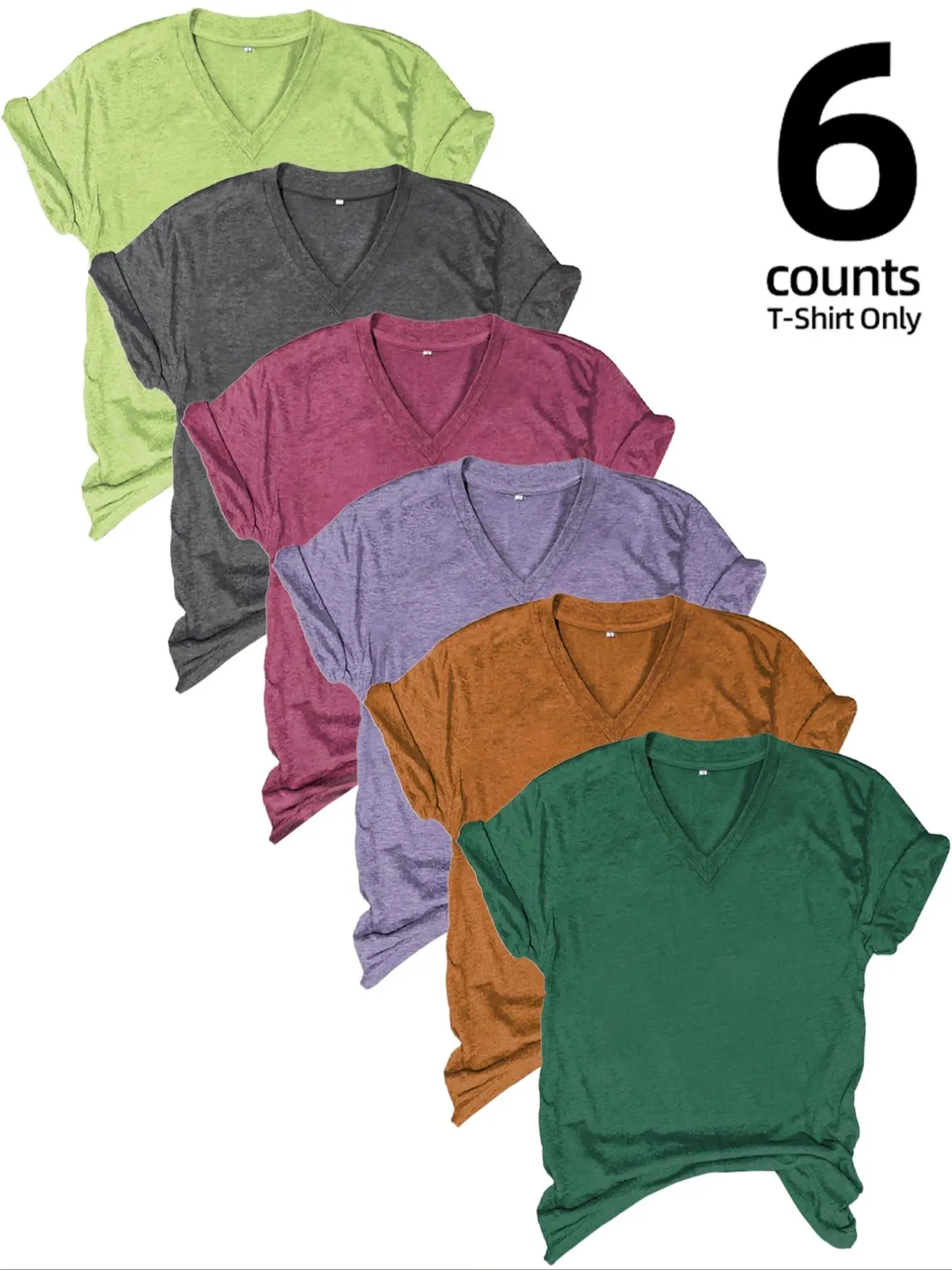 Women's Solid Color V Neck Tee, Casual Short Sleeve T-Shirt for Summer, Ladies Clothes for Daily Wear