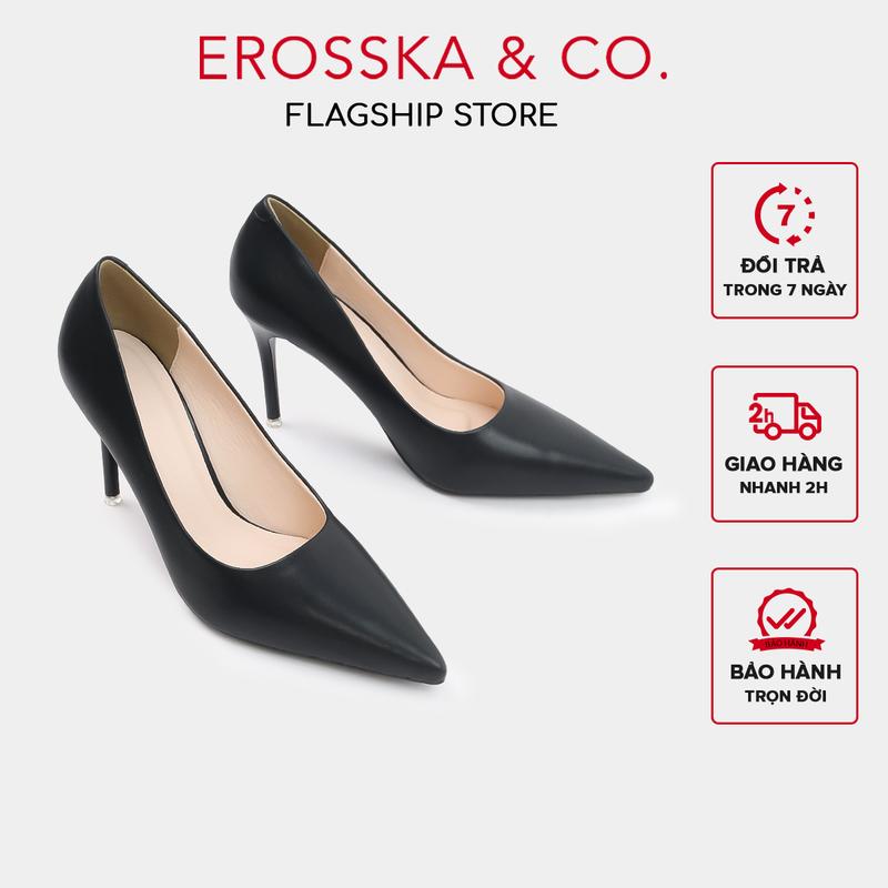 EROSSKA - Giày cao gót mũi nhọn thời trang trơn đơn giản sang trọng màu đen cao 10cm - KOL EP022