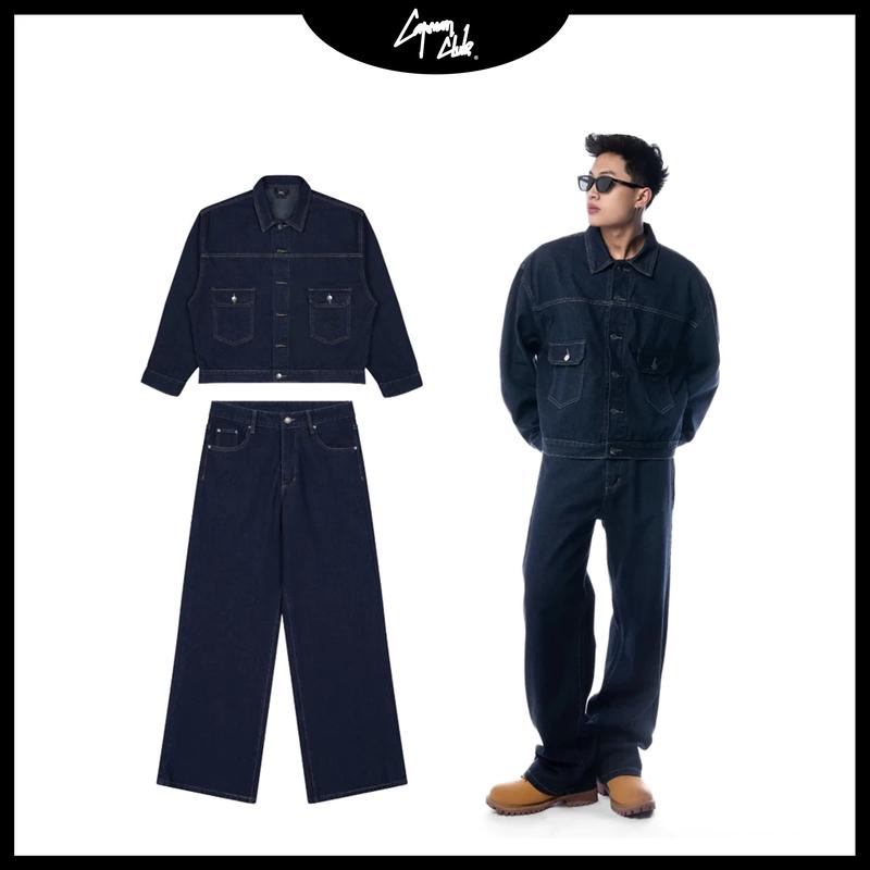 Set quần Dài và áo khoác jean nam DOL, phom rộng CAPMAN CLUB, thích hợp mặc đi chơi
