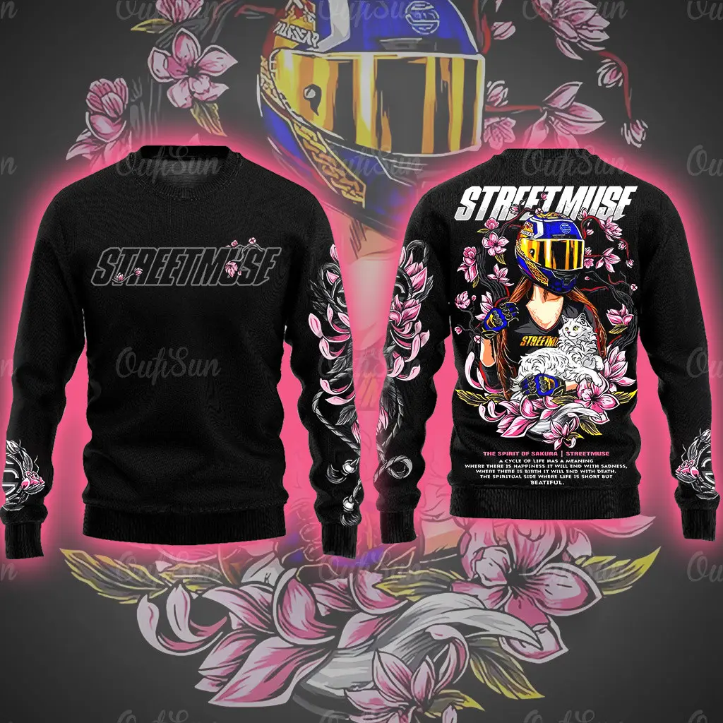 2024 Long Sleeves T-shirt for Men Motorcycle Club Sweatshirt 3d Print Male Clothing Retro Street Motorcycle Sweatshirt Round Neck Pullover Men's Top