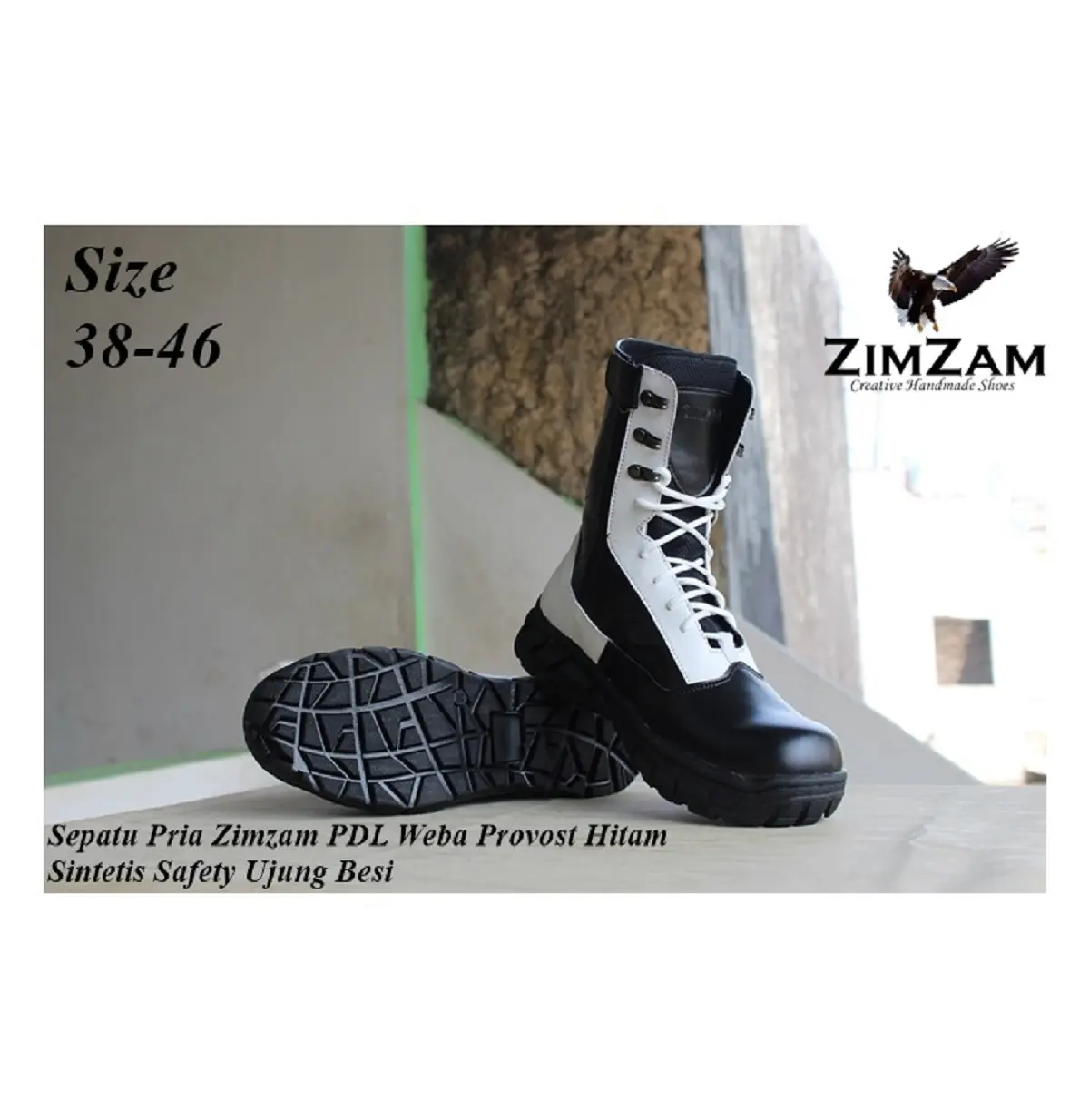 Promo Sepatu Pria pdl Zimzam Weba Tactikal Provost Tengah Hitam Safety Boots Kerja Polri Shoes
