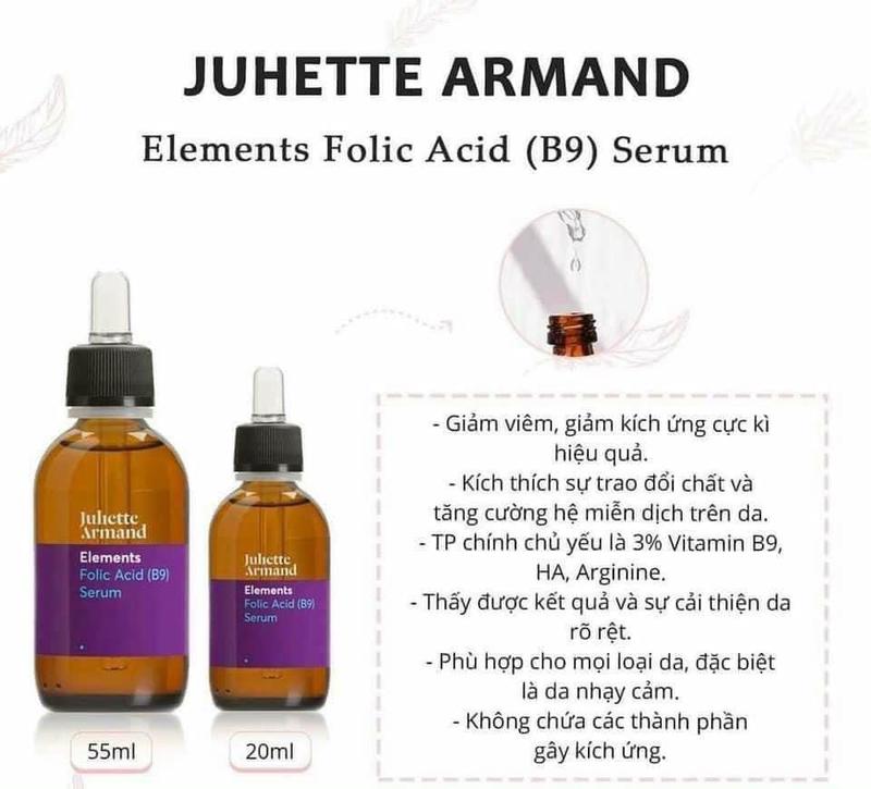 Product Introduction of TINH CHẤT PHỤC HỒI VÀ LÀM DỊU DA JULIETTE ARMAND ELEMENTS FOLIC ACID B9 SERUM 20ML 3