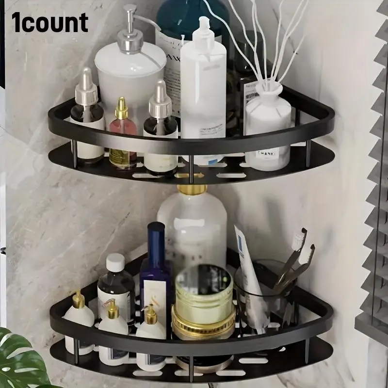 Wall Mounted Bathroom Storage Rack, 1 Count Space Saving Corner Storage Rack, Bathroom Storage Organizer, Home Organizer for Bathroom, Kitchen, Living Room 0