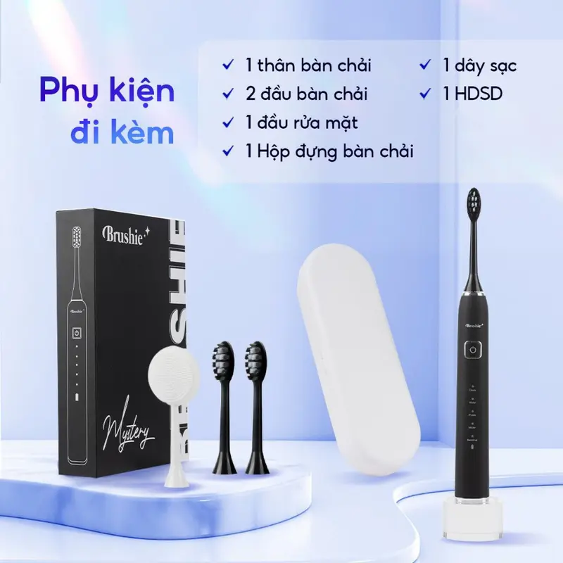 Combo Bàn chải điện Brushie và set 3 đầu bàn chải thay thế - Combo siêu tiết kiệm chải sạch mảng bám 1